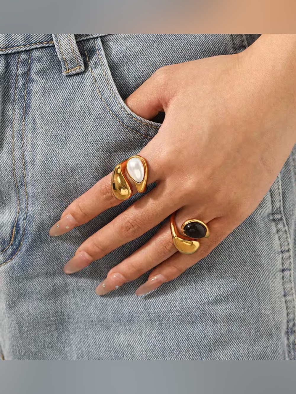 Hypoallergenic Waterproof Gold Pearl Statement Ring